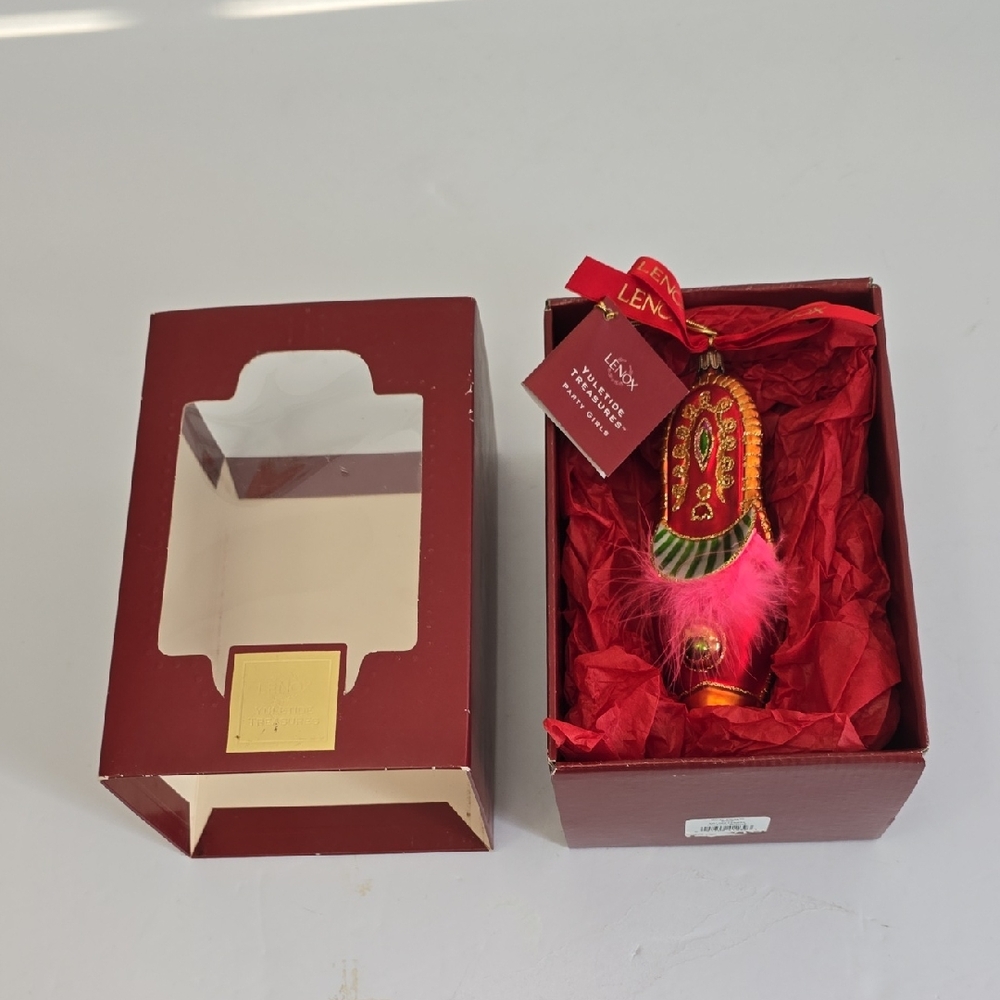 Lenox Party Girls Blown Glass Shoe Ornament Yuletide Treasures Poland Pink